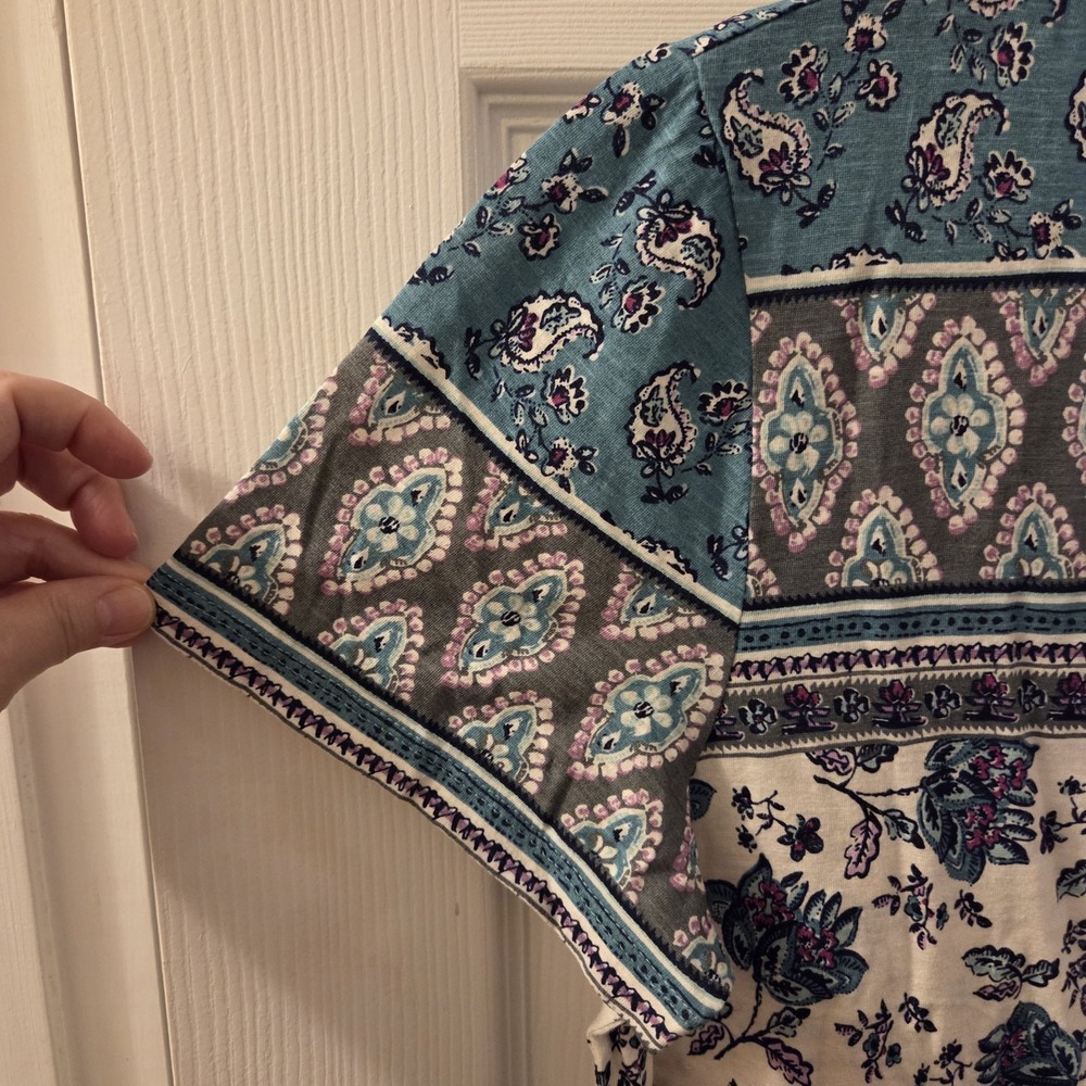 Loft sz XL floral geo print short slv t-shirt NWT boho casual garden spring - Picture 5 of 11